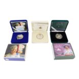 Three Royal Commemorative silver crowns, comprising Queen Mother silver Piedfort Centenary crown, Si