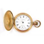 An AWW & Co Waltham Mass gold plated lady's hunting cased pocket watch, keyless wind, white enamel d