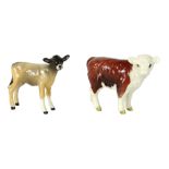 Two Beswick calves, comprising The Hereford Calf, and The Jersey Calf, each 7cm high, boxed.