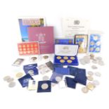 A large group of cupro nickel commemorative coins, 2007 Royal Mint Coin Collection book, Pobjoy Mint