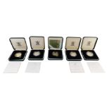 Five silver commemorative proof £2 coins.