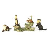 Five Country Artist figure groups, comprising Daybreak, young otter cubs, 05159, 13cm high, Daybreak