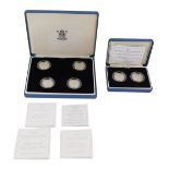 A set of four UK silver proof £1 coins, together with a pair of Alderney and Guernsey silver £1 proo