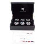 Royal Mint Celebration of Britain, The Spirit Collection, six silver coins.