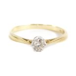 A 9ct gold diamond solitaire ring, with round brilliant cut diamond approx 0.20cts, in six claw rais