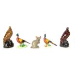 A group of Beswick animal ornaments, comprising a pair of pheasants, 8cm high, brown mouse, 8cm high