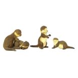 Three Country Artists otter figures, comprising otter, 03431, 20cm wide, otter cubs, Young & Adorabl