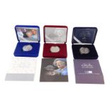 Three Royal Commemorative silver crowns, comprising Queen Elizabeth The Queen Mother Centenary Year