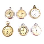 Six pocket watches, comprising Ingersoll Triumph, two Smith's Empire, Ingersoll, Satisfaction, and R