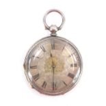 A late 19thC silver cased lady's pocket watch, open faced, key wind, silvered dial bearing Roman num