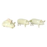 Three Beswick pigs, comprising a Champion Queen and Wall Queen 40, one with a seated pig with piglet