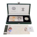 Royal Mint Golden Wedding Anniversary ten pound notes, and a silver crown set.