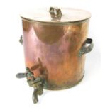 A 19thC copper urn, the pan with top and two handles, with applied later tap, 25cm high.