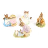 Four Beswick Beatrix Potter figures, comprising Benjamin Bunny sat on a bank, Ribbie, Mr Benjamin Bu