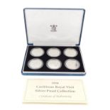 Royal Mint Caribbean Royal Visit 1994, six silver coins.