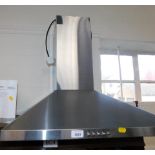 A brushed stainless steel extractor fan hood.