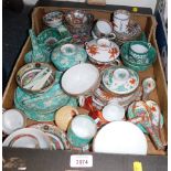 A group of modern Chinese ceramics, rice bowls, cups and saucers, spoons, etc. (1 box)