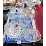 A quantity of glassware, two decanters, drinking glasses, flan dishes, etc. (1 tray)