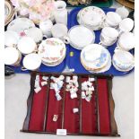 Various ceramics and effects, thimble stand and various thimbles, part tea wares, rose pattern part