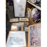Pictures and prints, street scene photographic prints, coastal scenes, oval wall mirror, etc. (1 ba