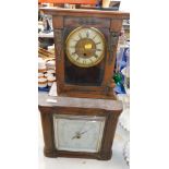 Two mantel clocks, comprising an N and B Co barometer and an oak cased mantel clock with brass highl