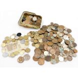 British coinage and others, to include one pennies, crowns, etc. (1 tin)