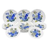 A group of Copeland Spode Blue Flowers pottery dinner wares, comprising eight dinner plates and ten