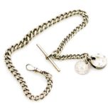 A Victorian silver Albert watch chain, with attached USA Liberty cap (1830 silver five cent coin), a