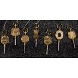 A group of decorative pocket watch keys, mainly relating to jewellers from Grantham and Lincolnshire