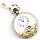 An early 20thC silver pocket watch, open faced, keyless wind, the enamel dial stamped eight days, Sw
