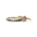 Two dress rings, comprising an 18ct gold diamond cluster ring, ring size N, 2.7g, and a white metal