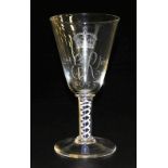 A Whitefriars commemorative Elizabeth II coronation glass goblet, engraved ER 2nd June 1953, with a