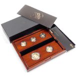 An Elizabeth II 2014 gold proof five coin sovereign set, number 130, comprising five sovereign coin,