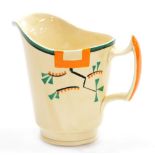 A Clarice Cliff Bizarre Ravel pattern jug, with a shaped handle, hand painted with an abstract desig