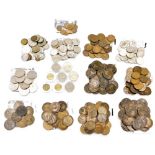 A quantity of British copper Victorian and later pennies, Elizabeth II shillings, half pennies, etc.
