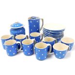 A group of TG Green blue polka dot breakfast wares, comprising six cereal bowls, milk and cream jugs