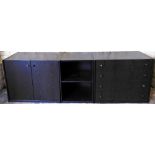 Three Team Sieben ebonised wood base units, comprising a two door cupboard, open bookcase, with sing