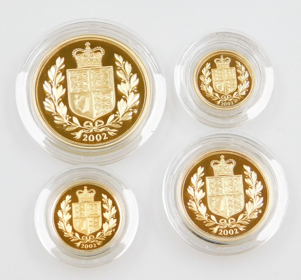 An Elizabeth II 2002 gold proof four coin sovereign collection, number 185, comprising five pound co - Image 2 of 3