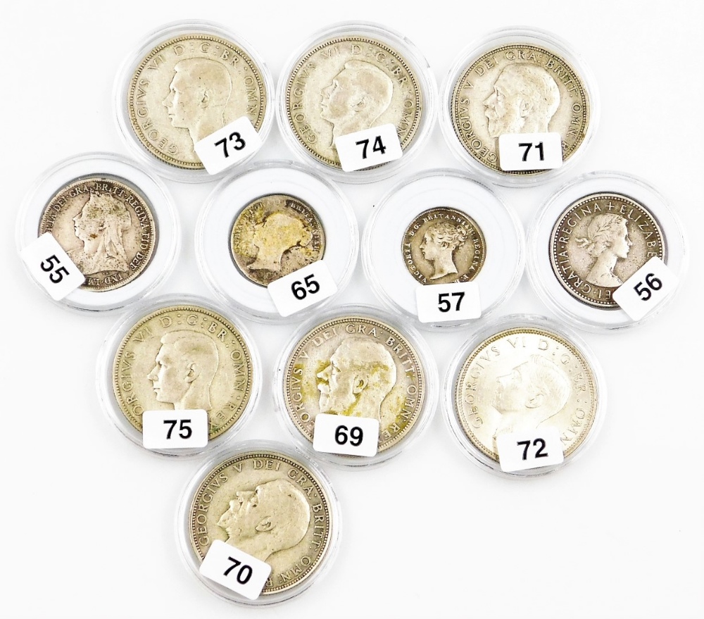 A group of British coins, to include George V and VI florins for 1931, 1933, 1936, 1942, 1938, 1937, - Image 2 of 2