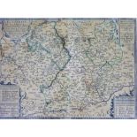After Christopher Saxton. Map of Leicestershire and Rutland, hand coloured engraving, 36cm x 50cm.