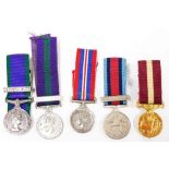 Miniature medals, comprising 1939-45 War Medal, George VI General Service Medal with South East Asia