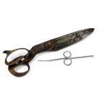 A pair of R. Heinisoh Inventor, Newark, N.J.USA tailor's scissors, 35cm long, and a B.C.M Sinew carp