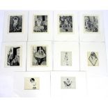 L.Wells (21stC School). Portraits of ladies in 1920's dress, ink on paper, signed and dated 2021, 17