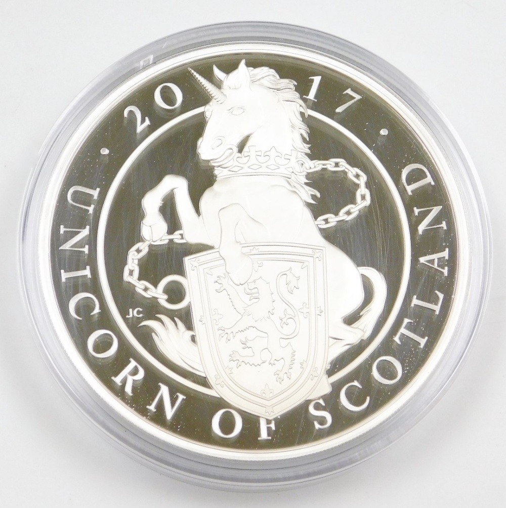 An Elizabeth II 2017 silver proof kilo coin, from The Queen's Beasts range, The Unicorn of Scotland, - Image 2 of 3