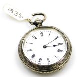 A George V silver pocket watch, open faced, key wind, the case decorated with flower heads, scrolls,