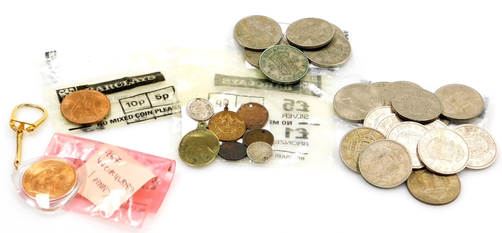 A group of coins, to include fifteen Elizabeth II half crowns, six George VI half crowns, miscellane