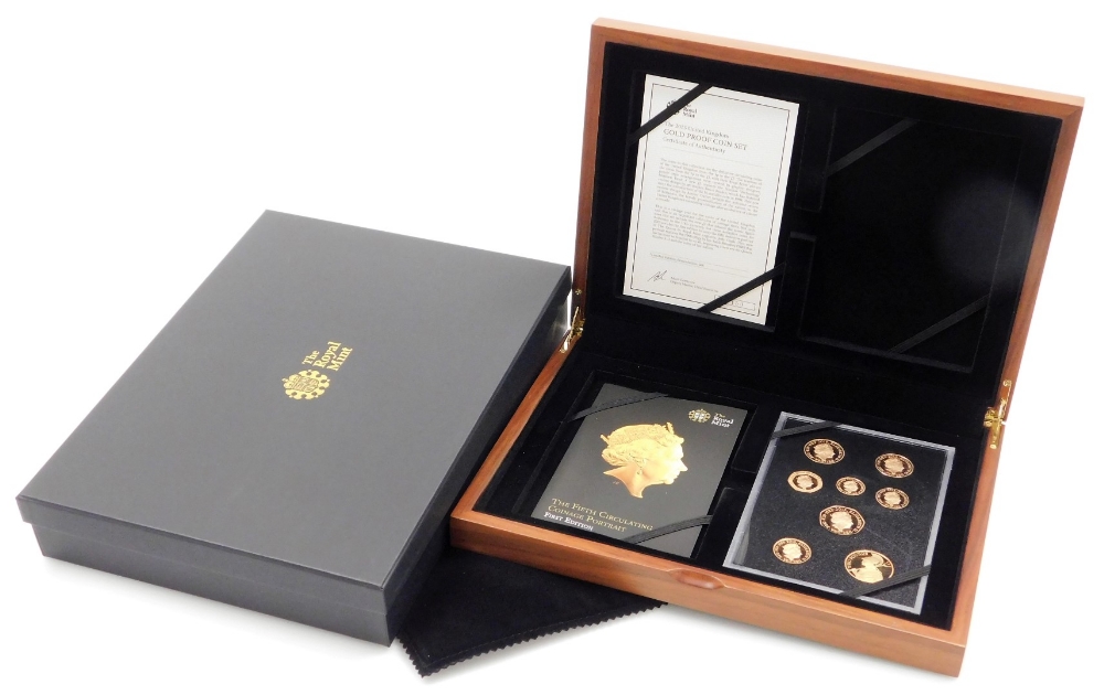 An Elizabeth II 2015 gold proof coin set, number 150, to commemorate the fifth circulating coinage p