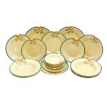 A group of Clarice Cliff Bizarre Ravel pattern dinner wares, comprising six soup bowls, 22.5cm diame