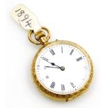 A late 19thC pocket watch, open faced, keyless wind, the case engraved with scrolls around a vacant