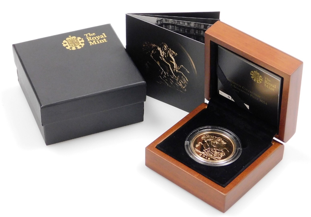 An Elizabeth II 2014 five sovereign gold coin, numbered 114, 39.94g, in fitted box with certificates